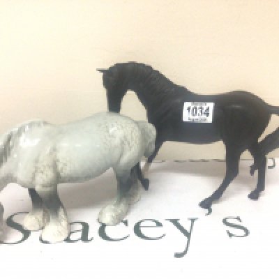 Two Beswick horses a Dapple Grey heavy horse and Matt finish black horse no obvious damage (2)