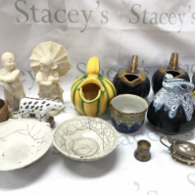 A collection of ceramics Royal Doulton lambeth vases , Wedgwood Noahs ark panther, French jugs. This lot cannot be posted