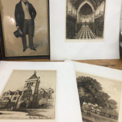 A framed full length drawn portrait dated 1899 and steel point engravings . This lot can be posted without the frame postage category C- NO RESERVE