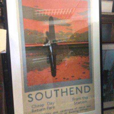 A framed local interest vintage Southend railway advertisement poster signed Chas Pears (1873-1958). This lot cannot be posted