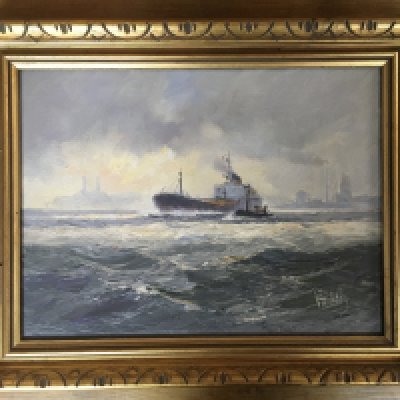 Vic Ellis, tanker on the Thames. 49cm x 39cm.