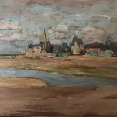 A French Impressionist oil painting on board a study of the French coast demonstrating the true French Impressionist style en plein air. Signed lower left Ed Saglio Edouard Saglio (1867-1907) 42x34cm approximately.
