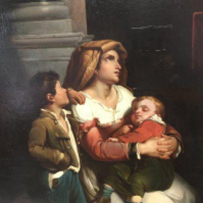 A Quality Oil painting on canvas study of a mother and children in an interior Italian School after conforming work by Giuseppe Mazzolini (1806-1878) well presented in guilt frame possible relined. 93x79cm approx.