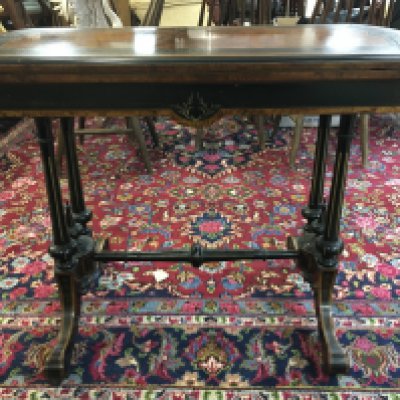 A walnut and ebony inlaid card table 89cm wide 68cm tall