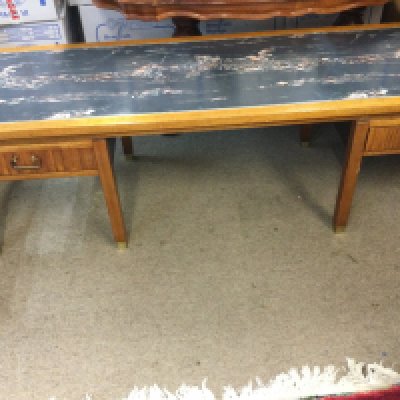A g plan low occasional table the rectangular top with simulated marble top above two drawers on square tapering leg .- NO RESERVE
