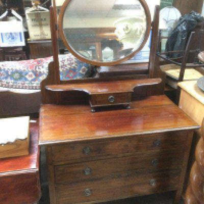 An Edwardian bedroom suite comprising inlaid dressing table, approx 155cm x 90cm x 48cm and single door wardrobe (2). Shipping category D. NO RESERVE