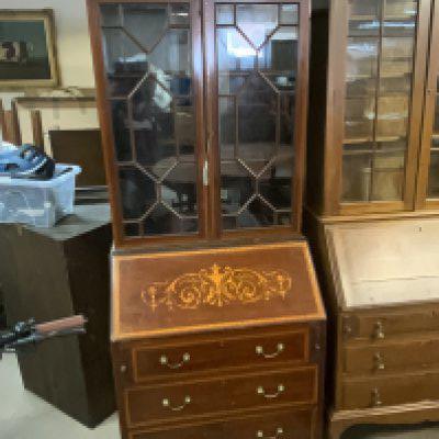 An Edwardian inlaid bureau bookcase. 197cm x 79cm.