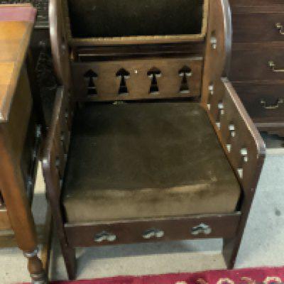 Arts and crafts oak armchair with pierced panels, 58cm x 83cm