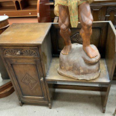 A small oak telephone seat. 86cm x 76cm x 36.5cm