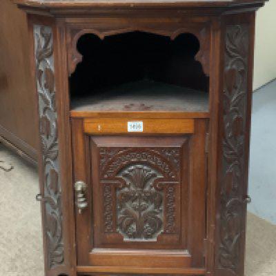 A late Victorian carved corner wall cabinet .82cm x 64cm