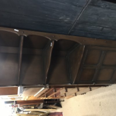 An oak panelled floor standing corner unit, 183cm x 75cm, No Reserve.