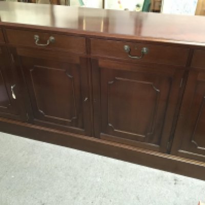 A Quality Mahogany sideboard Redman & Hall fitted with drawers and cupboards our oak lined drawers above cupboards with keys length 202cm. NO RESERVE
