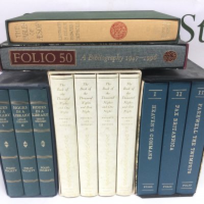 Five Folio Society books comprising a four volume set of The Book Of The Thousand Nights And One Night, The Fables Of Aesop, Hours In A Library and others. Shipping category D.- NO RESERVE