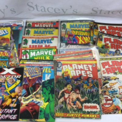 A collection of vintage Marvel comics including a No.2 Planet Of The Apes, Flight magazines plus a small collection of stamps and first day covers. Shipping category D.