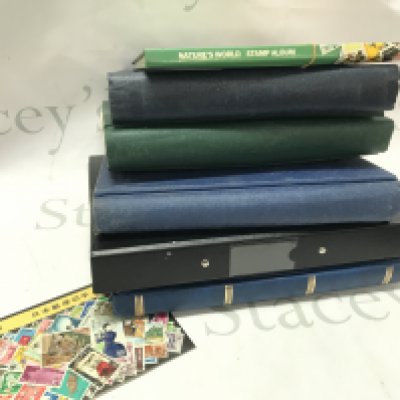 Six world stamp albums , including used and unused , some loose stamps, British colonies, Chinese stamps ,20th century southern Irish stamps etc. postage category C
