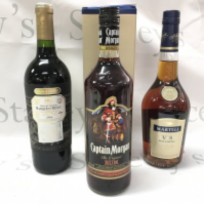 Captain Morgans rum, 2006 Maques De Riscal , Martel VS fine Cognac