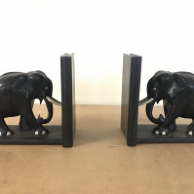 Ebony elephant bookends. 17.5cm tall 19cm wide. Postage category B- NO RESERVE