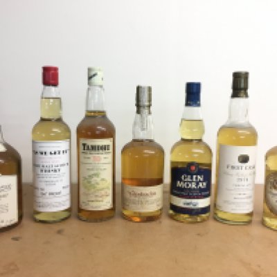 A collection of whiskey including Dalwhinnie single highland malt scotch 15 year old , As we get it 8 years pure malt scotch J.G Thomson, Tamdhu 10 years single malt scotch , Glenkenchie single malt 10 year, Glen Moray, First Cask 1974 19 year old , Glenturret 8 year old scotch . This lot cannot be posted