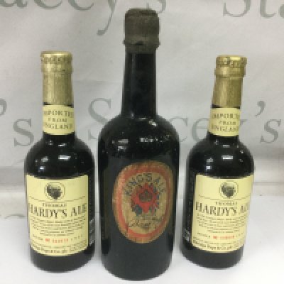 A 1902 bottle of King's Ale plus two bottles of limited edition and numbered Thomas Hardy ale (3). Shipping category D.