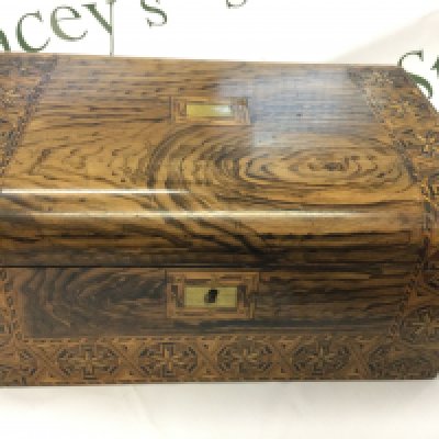 A Victorian tunbridge type writing box. 35w x 23d x 17h cm Postage B
