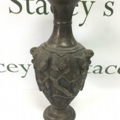 A Japanese bronzed vase decorated with applied birds amongst foliage, approx height 33cm. Shipping category C.- NO RESERVE
