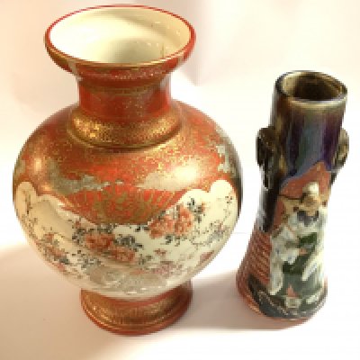 A Japanese Fukagawa porcelain vase 16cm together with Kutani porcelain vase of bulbous form, 20.5cm.- NO RESERVE