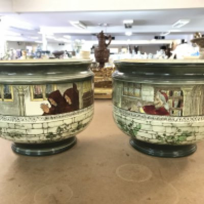 Two Royal Doulton jardinieres. 19cm tall 23cm wide This lot cannot be posted