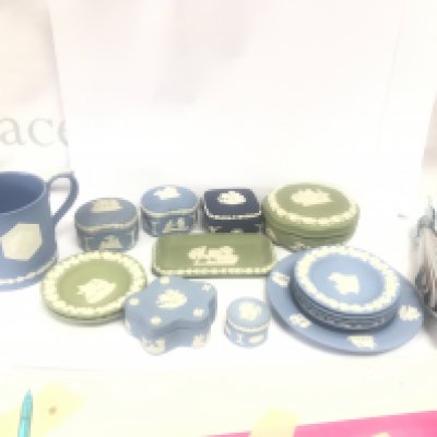 A selection of various coloured Wedgewood Jasper Ware