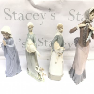 Two Lladro figures and two Nao figures. No damage noted. Postage D