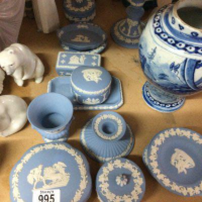 A collection of Wedgwood blue jasper ware .