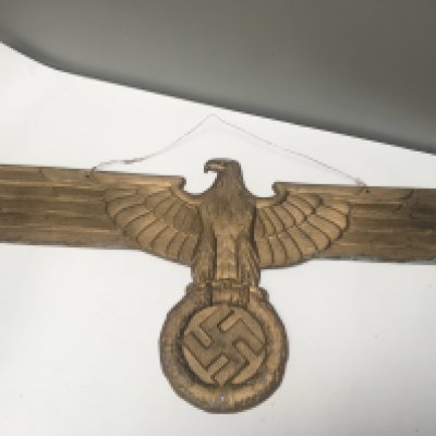 A German Third Reich Richsbahn Aluminium Eagle gold finish the reverse with makers marks these plaques where used extensively displayed on German Trains. It is for the buyer to satisfy themselves before buying as to the authenticity of this lot