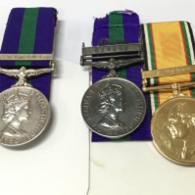 Medals including Cyprus 3522265 L.A.C Bruce . R.A.F, Cyprus 23245202 PTE. A.J .Akenhurst. R.A.O.C, Jordan Service medal. Postage category A