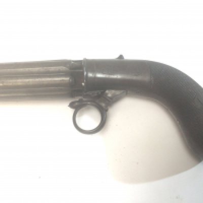 A 19th Century Six shot pepper pot revolver numbered barrel J R Coopers Patent action functions