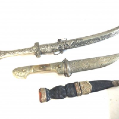 A Scottish skein-Dhu knife maker Nowill & Son and two other Middle Eastern daggers (3)