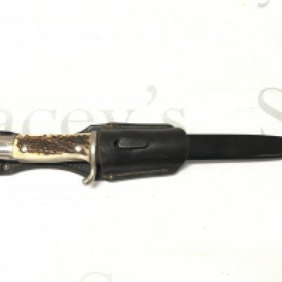 A WW2 Third Reich Dren Bayonet by E Pack & Sohne ,Solingen with stag horn grip and black leather frog . This lot cannot be posted