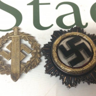 Original German Third Reich Sports badge the reverse with makers marks and a German badge given to high standing members of the German Third Reich political party. The reverse unmarked buyers must satisfy themselves possible retrospective copy. (2)