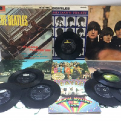 A collection of Beatles and related LPs, EPs and 7" singles including early UK pressings comprising a stereo 'Please Please Me' (not black and gold labels), 'Sgt Pepper', 'Abbey Road' and others.