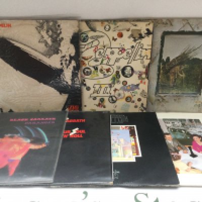 Seven LPs by Led Zeppelin and Black Sabbath, no red/plum Atlantic labels, comprising Led Zeppelin I, III, IV, Paranoid and others.