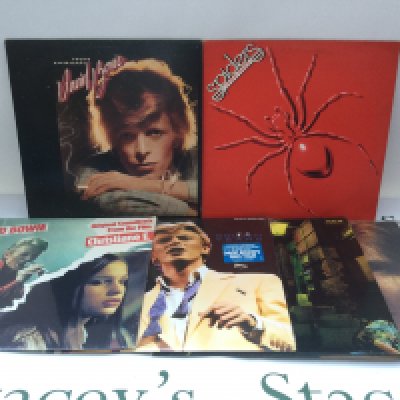 Twelve David Bowie and related LPs comprising sealed copies of 'Golden Years' and 'Christiane F - Original Soundtrack' plus 'Young Americans', 'Ziggy Stardust...' and others.