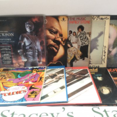 Ten LPs by various artists including Michael Jackson, David Bowie, The Beatles and others.