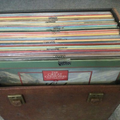A record case of 'The Great Composers' Classical music LPs.