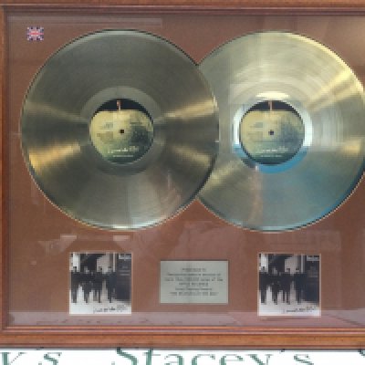 A framed and glazed Beatles 'Live At The BBC' double gold disc presentation to recognise sales in excess of more than 100,000.