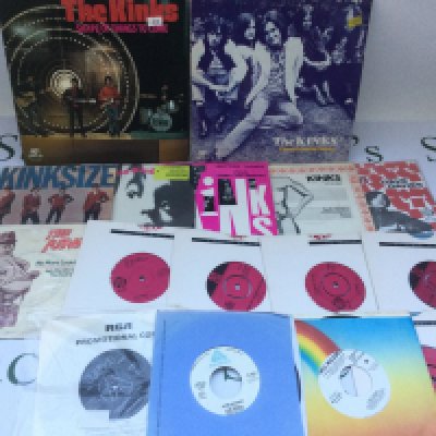 A box of Kinks 7" singles, EPs and 10" discs plus some promos and picture discs.