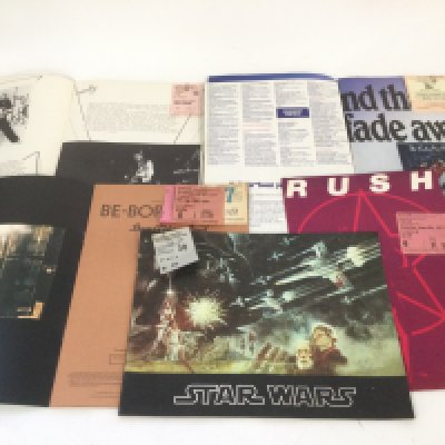A Star Wars theatre program and ticket stub from December 30th, 1977 plus four music programs and tickets for The Who, The Police, Rush and Be Bop Deluxe.