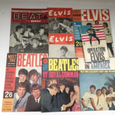 A collection of Beatles and Elvis Presley publications comprising Beat Monthly, Elvis Monthly and others.