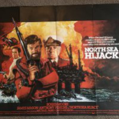 Two film posters comprising a French one sheet film poster for 'The Deep', folded with tear along crease, approx 58cm x 77cm and a UK quad film poster for 'North Sea Hijack', folded with small holes and tears, approx 101cm x 76cm.