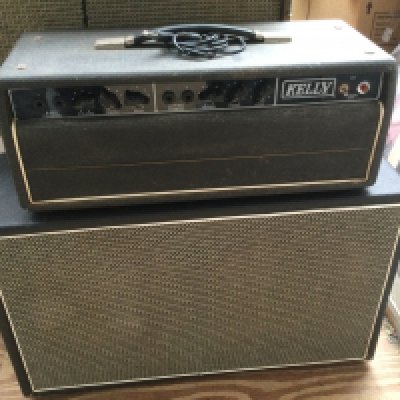 A vintage Kelly amp head and a two speaker cabinet (2).