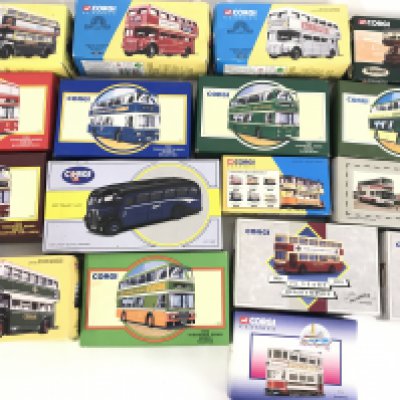A Collection of Boxed Corgi Classic Buses.