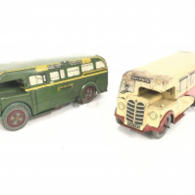 2 X Wells Brimtoy tinplate Buses.