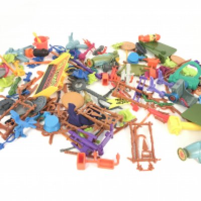 An assorted collection of accessories for Teenage Mutant Ninja Turtles.